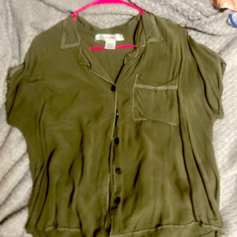 Green button down blouse for women